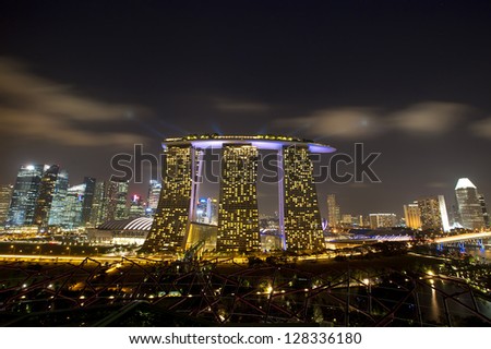 SINGAPORE  - JANUARY 23: Marina Bay Sands, an integrated resort fronting Marina Bay, January 23, 2013. Singapore. The wold\'s most expensive standalone casino property.