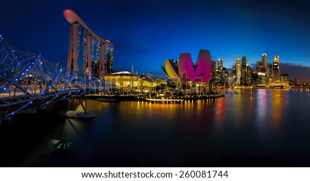 SINGAPORE  - MARCH 10: Marina Bay Sands, an integrated resort fronting Marina Bay, March 10, 2015, Singapore. The world\'s most expensive standalone casino property.