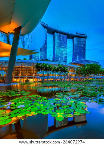 SINGAPORE  - MARCH 25: Marina Bay Sands, an integrated resort fronting Marina Bay, March 25, 2015, Singapore. The world\'s most expensive standalone casino property.