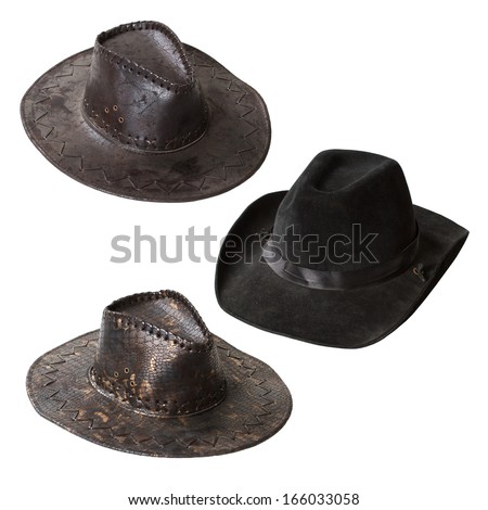 Set of cowboy hats isolated on white background