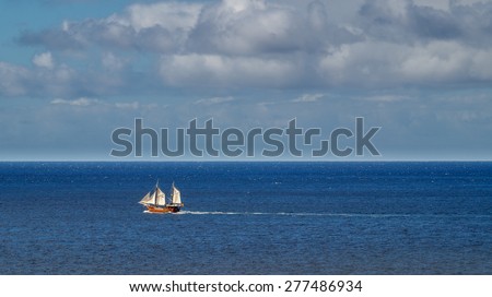 Pirate recreational sailing boat in Atlantic ocean near Tenerife