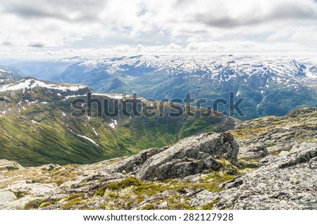 Cloudy mountain summer landscape of Norway