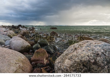 Storm landscape of rocky Baltic sea coast
