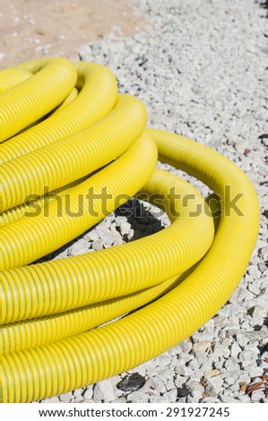 Flexible corrugated plastic pipe on the construction site