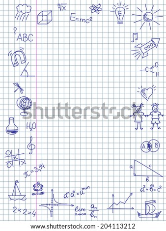 Hand drawn Back to School sketch on squared notebook paper