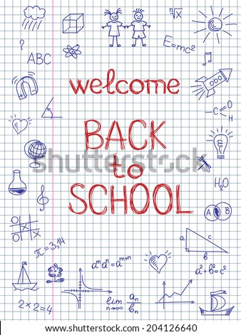 Hand drawn Back to School sketch on squared notebook paper