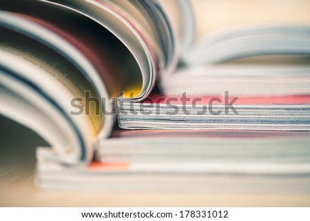 Stack of magazines up close