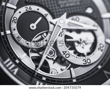 Mechanical watch up close in black and white