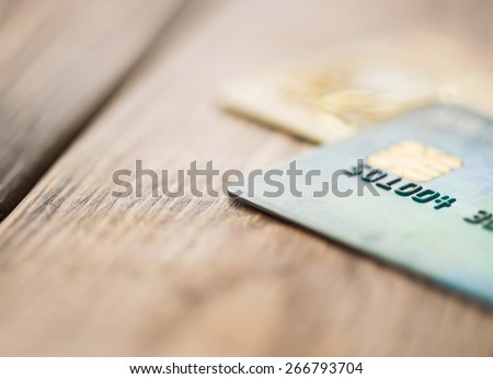 Split toned macro image of credit cards up close