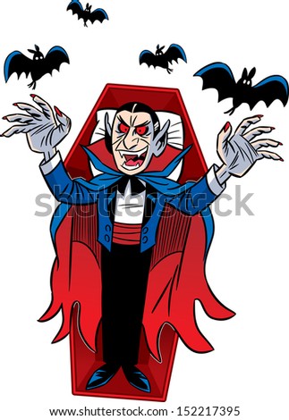 The illustration shows a cartoon Count Dracula for a holiday Halloween. Isolated on white background.