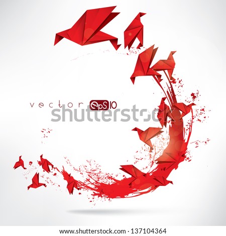 Origami paper bird on abstract background Origami paper bird on abstract background