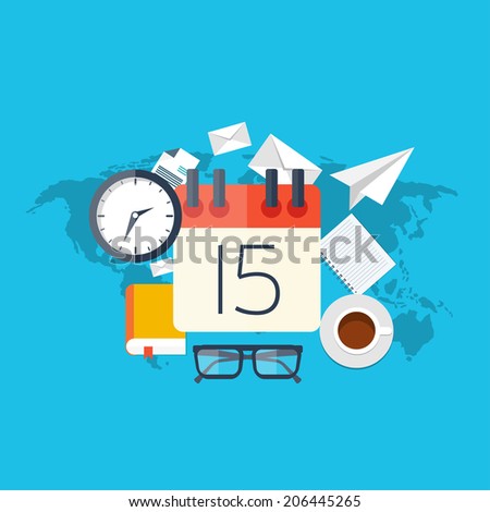 Flat background with papers.Teamwork concept. Global communication and working experience. Business, briefing organization. Money making and analyzing.