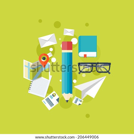 Flat background with papers.Teamwork concept. Global communication and working experience. Business, briefing organization. Money making and analyzing.