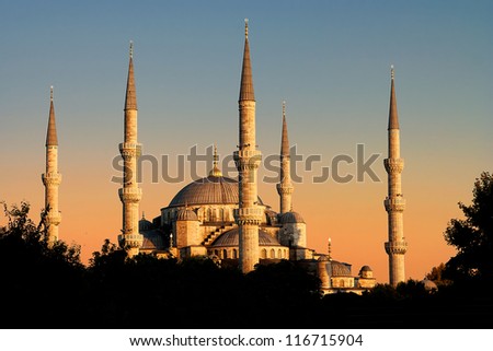 The Blue Mosque in sunset view, Istanbul, Turkey