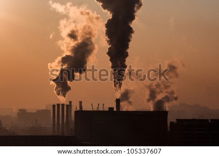 Smoke emission from factory pipes, daily at may window, a contamination of the ozone
