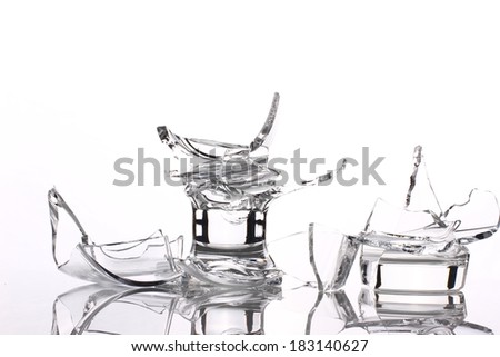 glass broken vase with fragments isolated on white background