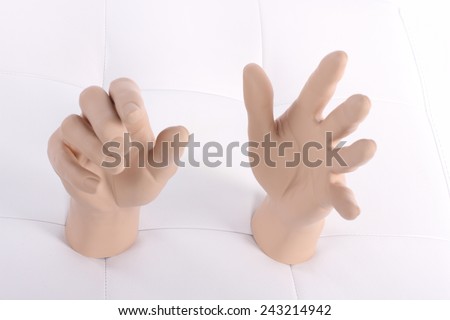 Weathered severed hands of plastic mannequin doll,  need help