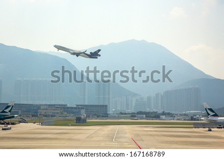 Hong Kong, China - Oct 9: A UPS plane departure on Oct 9, 2013 from the Hong Kong International Airport. About 90 airlines operate flights from HKIA to over 150 cities across the globe.