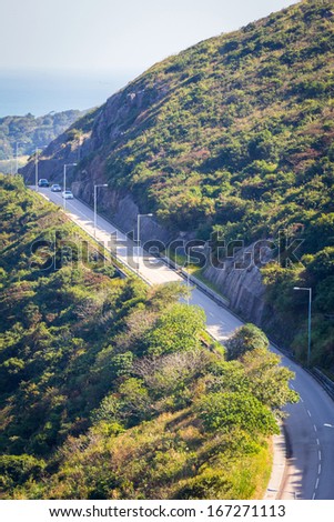 Sea side country road in Clearwater Bay Area in Hong Kong in a misty day