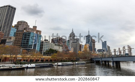 MELBOURNE, AUSTRALIA- JUNE 5, 2014: Yarra River and Melbourne skyline. Melbourne is the capital and most populous city in the state of Victoria, and the second most populous city in Australia.