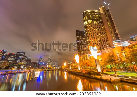 MELBOURNE, AUSTRALIA- JUNE 3, 2014: Crown Casino Fire Display in Melbourne, Australia