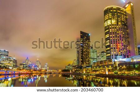 MELBOURNE, AUSTRALIA- JUNE 3, 2014: Yarra River and Melbourne skyline. Melbourne is the capital and most populous city in the state of Victoria, and the second most populous city in Australia.
