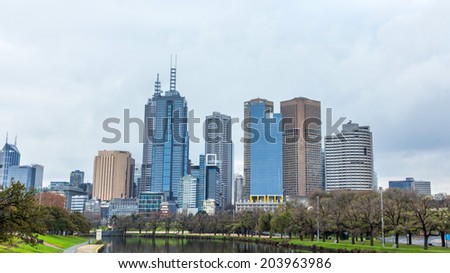 MELBOURNE, AUSTRALIA- JUNE 5, 2014: Yarra River and Melbourne skyline. Melbourne is the capital and most populous city in the state of Victoria, and the second most populous city in Australia.