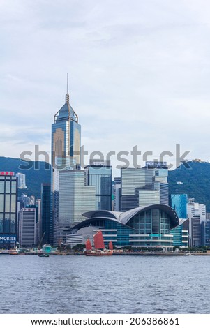 HONG KONG - JULY 21, 2014: The Hong Kong Convention and Exhibition Centre is one of the two major convention and exhibition venues in Hong Kong, along with AsiaWorld-Expo.