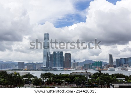 HONG KONG - SEP 1, 2014:  View of Hong Kong island International Commerce Centre in Kowloon. ICC Tower is the tallest building in Hong Kong.