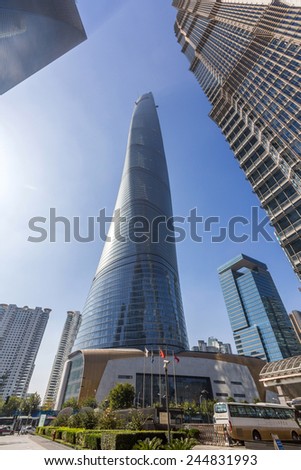SHANGHAI, CHINA - OCT 24, 2014:  Shanghai Tower in Shanghai, China. It is a megatall skyscraper under construction in Lujiazui, Pudong, Shanghai.