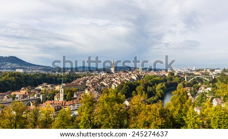 BERN, SWITZERLAND - OCT 24, 2014: View of Bern, capital of Switzerland. With a population of 138,809, is the fourth most populous city in Switzerland.