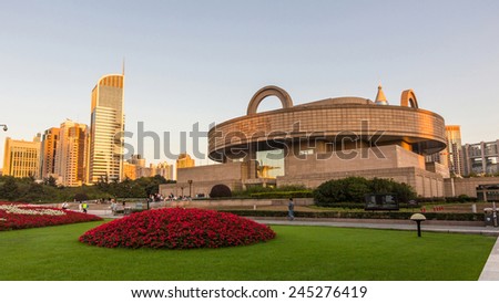 SHANGHAI, CHINA - OCT 24, 2014: Shanghai museum at People\'s square in Shanghai. Located in this building since 1959 which previously hosted insurance companies and bank offices.