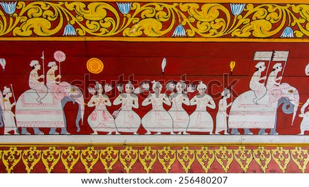 KANDY, SRI LANKA - FEB 20, 2015: An art painting at the entrance to the temple of the sacred tooth of Buddha in Kandy, Sri Lanka