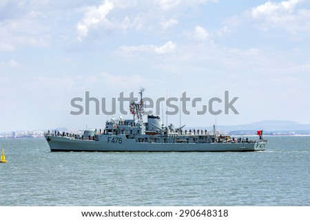 LISBON, PORTUGAL - MAY 24, 2015: Portugal celebrated its Navy with a number of Navy ships and submarines conducting a visit to the Lisbon waterfront for public viewing.