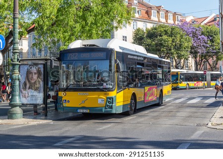 LISBON, PORTUGAL - MAY 26, 2015: Local buses in Lisbon also provide commuter buses between the airport and downtown and there are some destinations within the city that are best reached by bus.