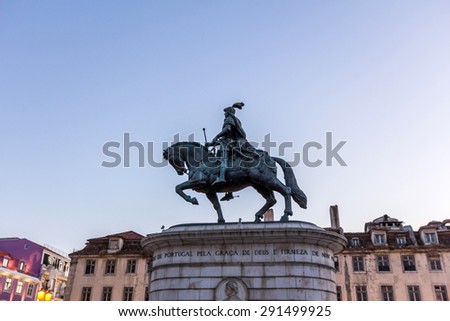 LISBON, PORTUGAL - MAY 24, 2015: Equestrian statue of King John I in the Praca da Figueira in Lisbon, Portugal. It is located in a part of the area of the city reurbanised after the 1755 Earthquake.