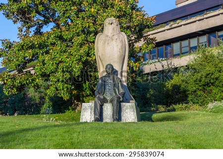 LISBON, PORTUGAL - MAY 26, 2015: Statue of Calouste Gulbenkian located in front of the Calouste Gulbenkian Museum in Lisbon, Portugal. It contains a collection of ancient and some modern art.