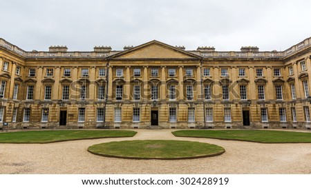 OXFORD, UK - MAY 19, 2015: Peckwater Quad of Christ College in the University of Oxford, England. It is on the site of a medieval inn which includes a library building date from 18th century.