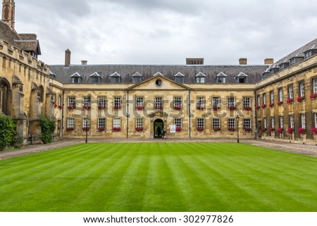CAMBRIDGE, UK - JULY 23, 2015: Peterhouse is the oldest college of the University of Cambridge, England. It was founded in 1284 by Hugo de Balsham and Bishop of Ely.