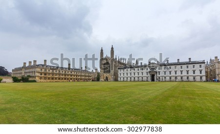 CAMBRIDGE, UK - JULY 23, 2015: King\'s College of the University of Cambridge in England. It lies besides the River Cam and faces out onto King\'s Parade in the centre of the city.