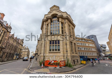CAMBRIDGE, UK - JULY 22, 2015: The Cambridge Medical School building seen from Downing Street. Its first floor contained a barrel vaulted double height library and the Humphry Memorial Museum.