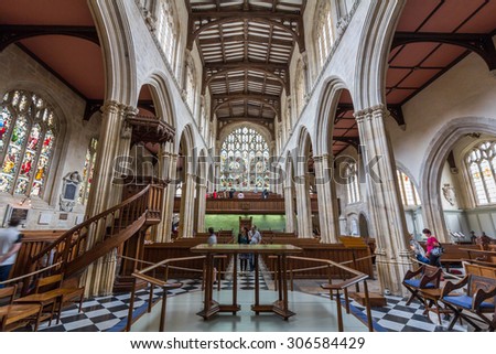 OXFORD, UK - MAY 19, 2015: Interior of University Church of St Mary the Virgin. It is the largest of Oxford\'s parish churches and the centre from which the University of Oxford grew.