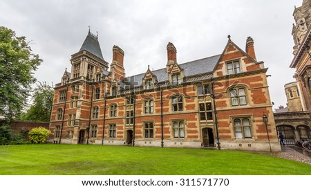 CAMBRIDGE, UK - JULY 24, 2015: Pembroke College in the University of Cambridge, England. It is the third-oldest college of the university and has over 700 students and fellows.