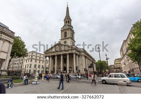 LONDON, UK - JULY 21, 2015: St Martin-in-the-Fields is an English Anglican church at north-east corner of Trafalgar Square in the City of Westminster, London. It is dedicated to Saint Martin of Tours.
