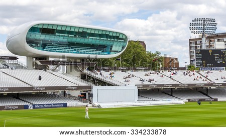 LONDON, UK - JULY 21, 2015: JP Morgan Media Center at Lord\'s Cricket Ground in London, England. It is referred to as the home of cricket and is home to the world\'s oldest cricket museum.
