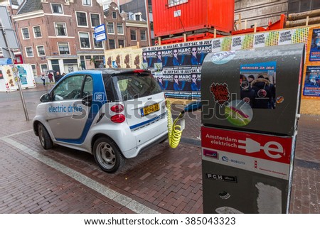 AMSTERDAM, NETHERLANDS - JULY 29, 2015: The Smart Fortwo electric drive, or smart ed, is a battery electric vehicle variant of the Smart Fortwo city car, formerly marketed as the Smart Fortwo EV.
