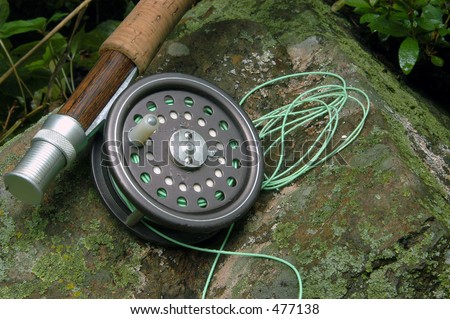 fishing rod and reel. stock photo : Fly fishing rod