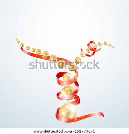 Red ribbon with gold perls.  illustration.