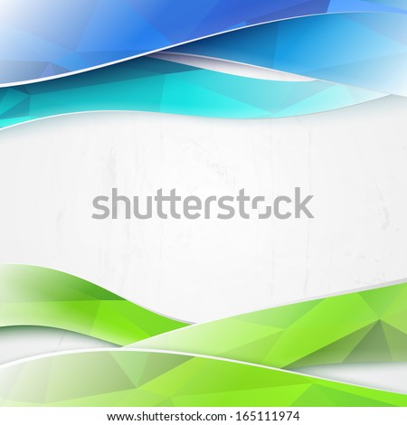 Green Triangles And Waves On White Background. Illustration.