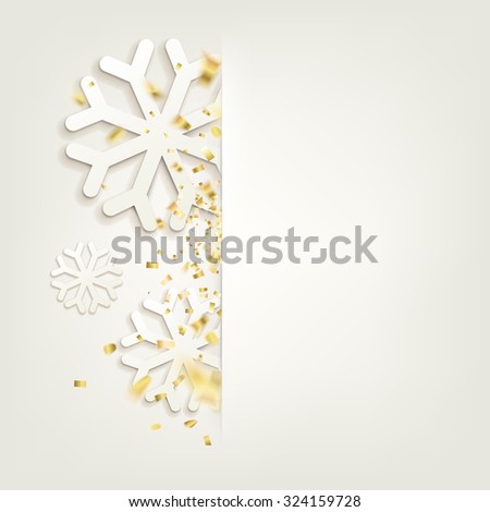 Happy new year card over gray background with snowflakes. New year 2016. Holiday card. Golden confetti falls isolated. Happy new year card over white background with golden sparks. Vector illustration